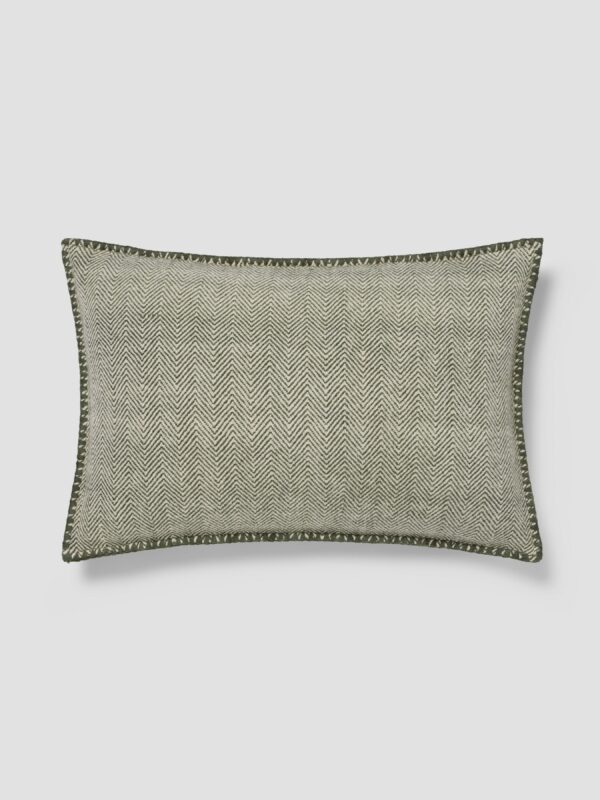 Fern Green Herringbone Wool Rectangle Cushion Cover - 16 x 24 in